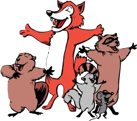 Whimsical Forest Friends Dancing Cartoon Animal Clipart Illustration