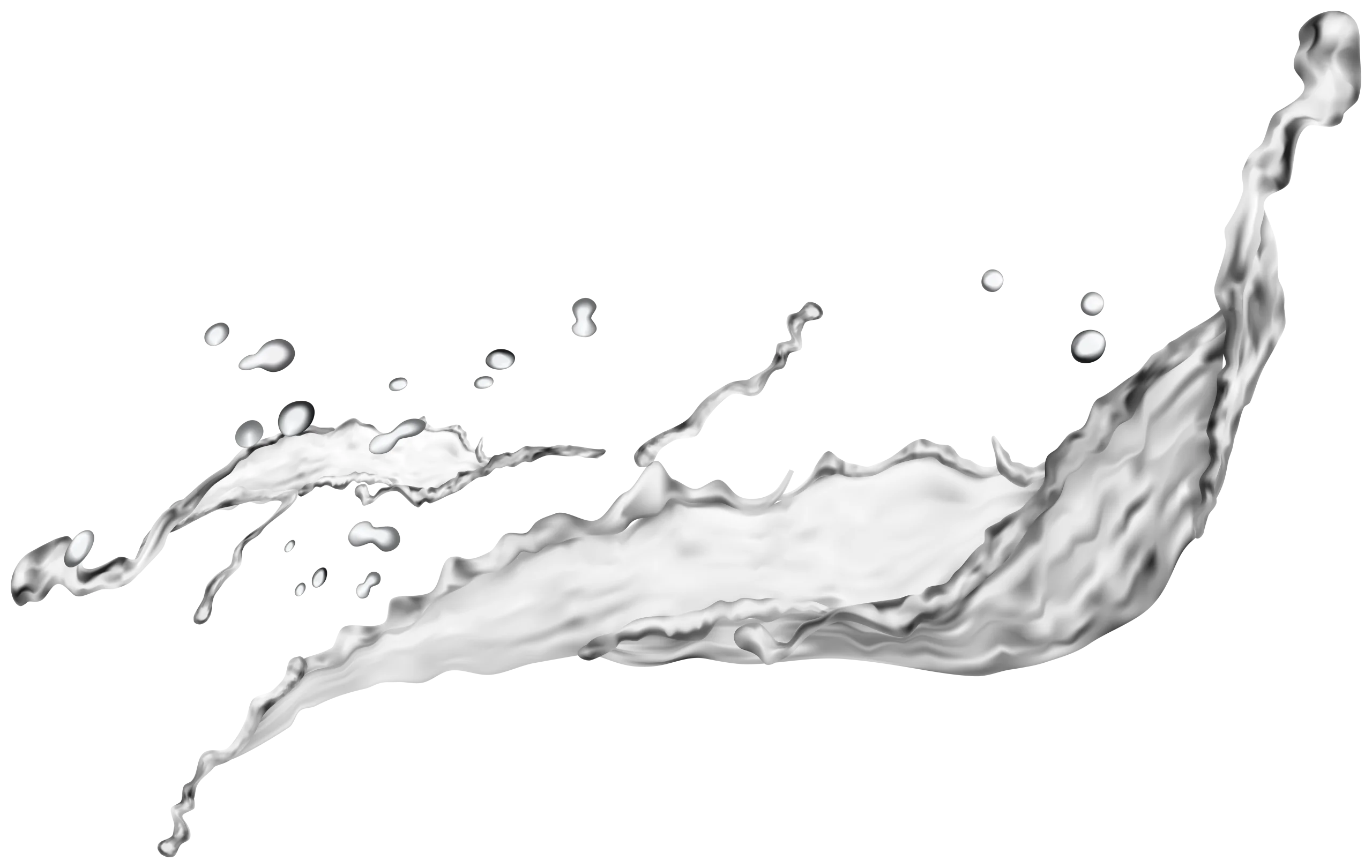 Dynamic Water Splash Clipart with Fluid Motion and Scattered Droplets