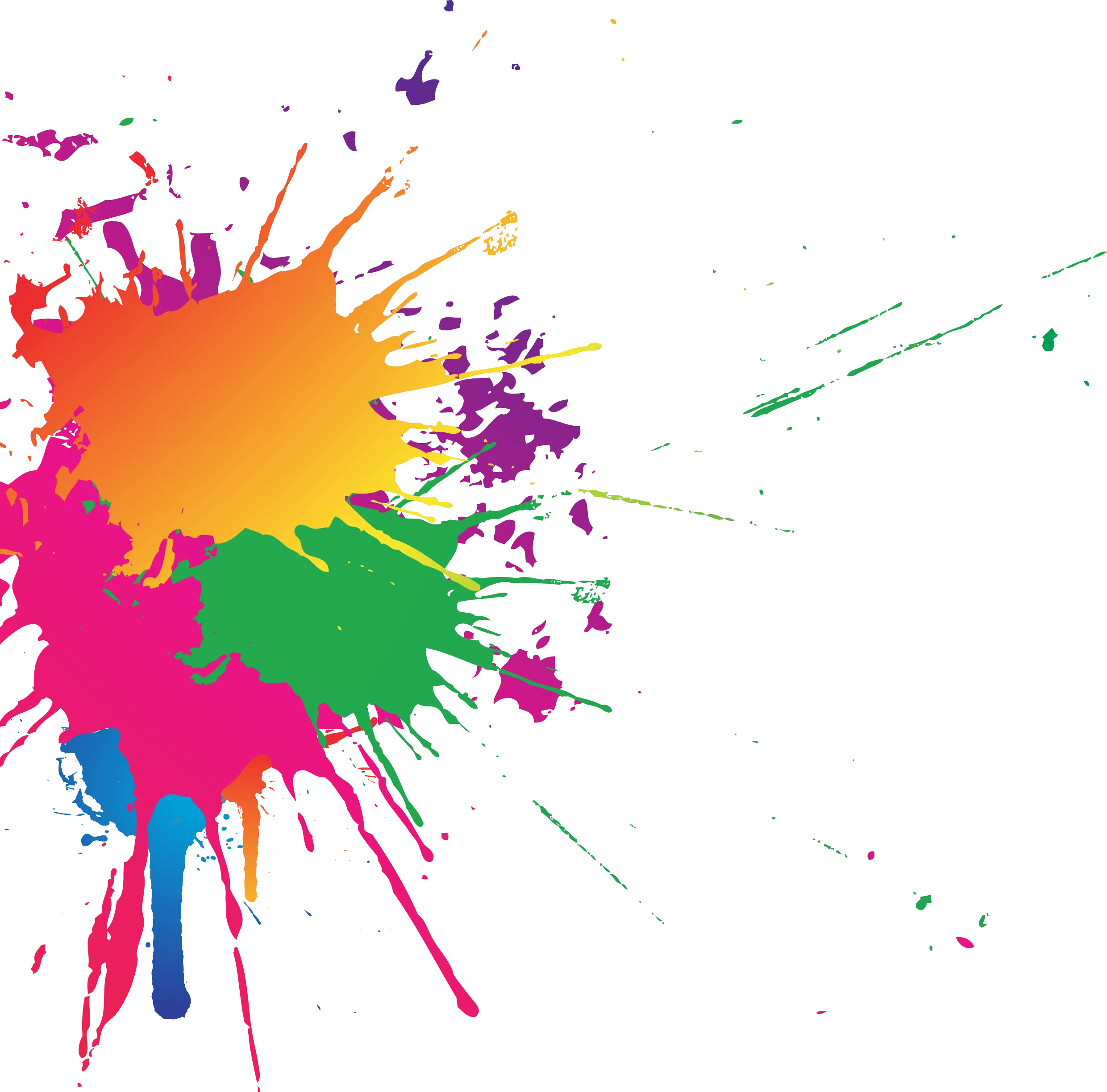 Explosive Color Splash Clipart: Dynamic Paint Splatter Design with Rainbow Spectrum