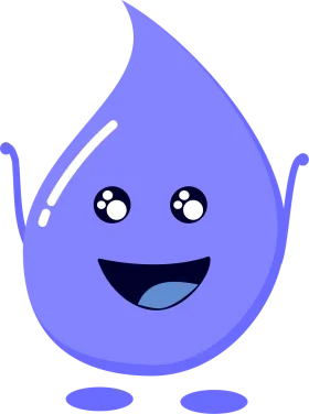 Adorable Smiling Blue Water Droplet Clipart with Cheerful Cartoon Expression