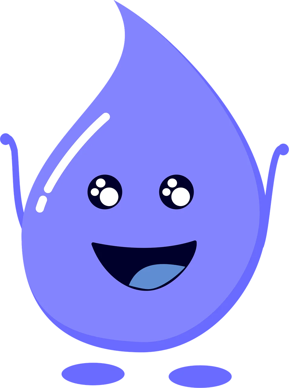 Adorable Smiling Blue Water Droplet Clipart with Cheerful Cartoon Expression