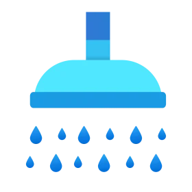 Blue Modern Minimalist Shower Head with Cascading Water Droplets Clipart Design