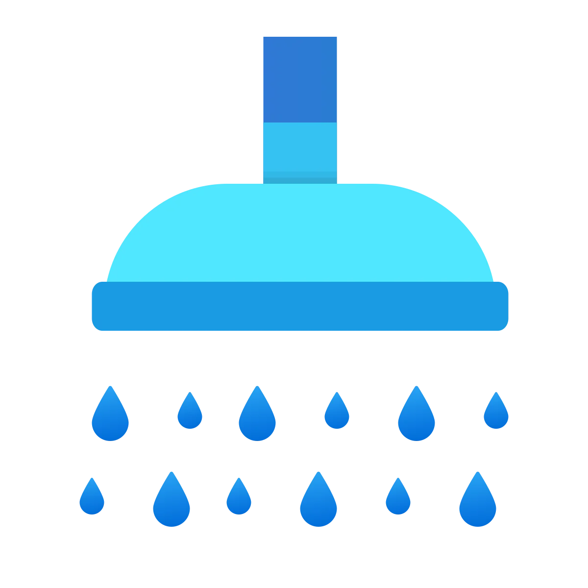 Blue Modern Minimalist Shower Head with Cascading Water Droplets Clipart Design