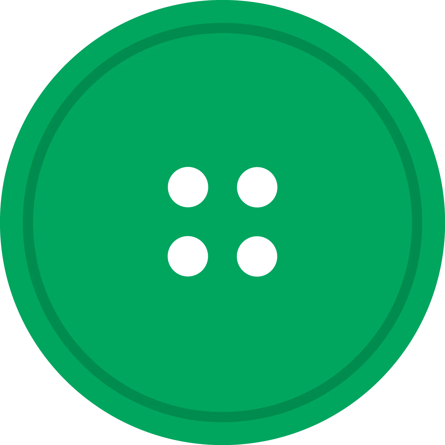 Classic Green Four-Hole Sewing Button Clipart Design with Symmetrical Dots