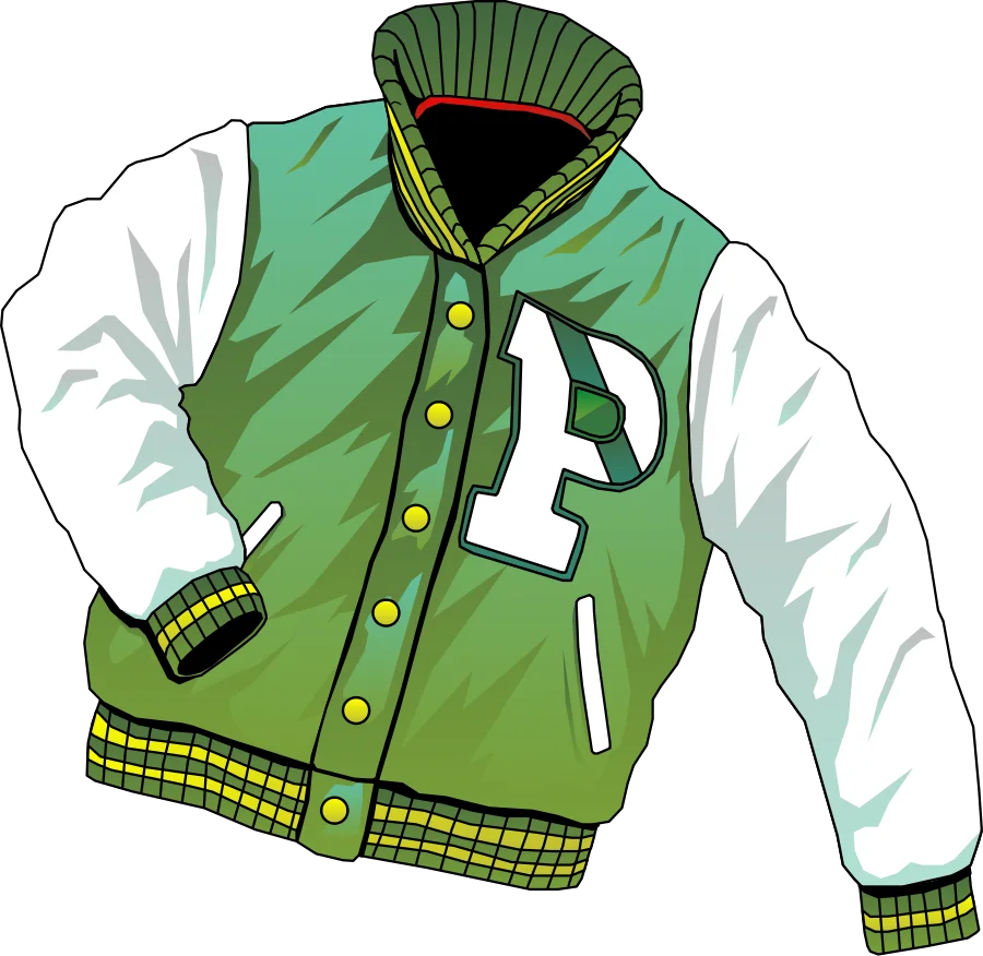 Collegiate Style Green and White Letterman Jacket Clipart Design