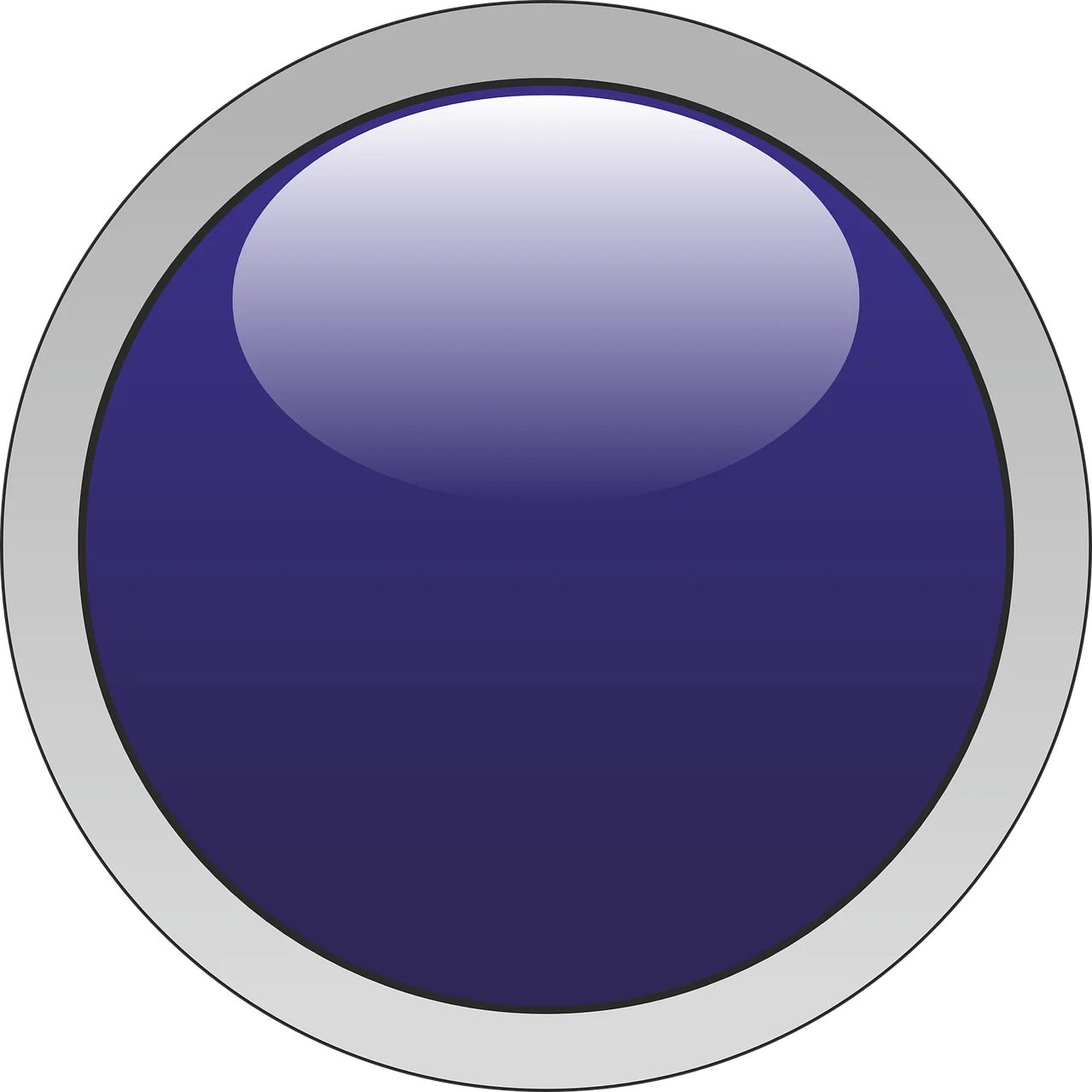 Deep Navy Blue Glossy Circular Button Clipart Design with Metallic Rim