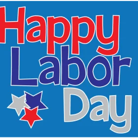 Festive Labor Day Celebration Clipart with Bold Red and Blue Typography