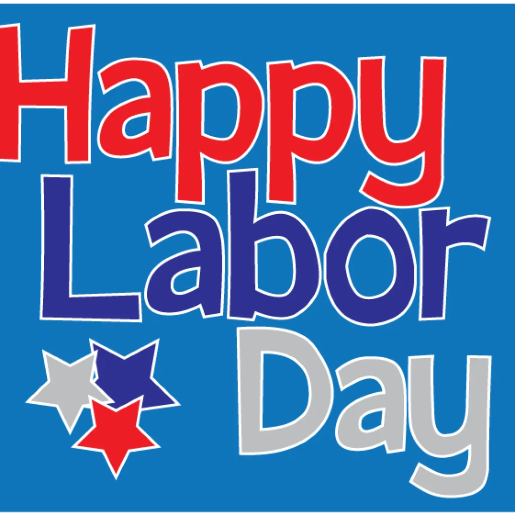 Festive Labor Day Celebration Clipart with Bold Red and Blue Typography