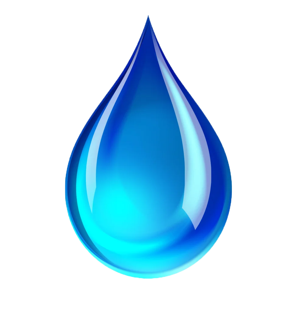 Glossy Azure Water Droplet Clipart: Translucent Liquid Essence Illustration