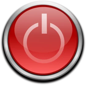 Glossy Red Power Button Clipart Icon with Metallic Silver Border Design