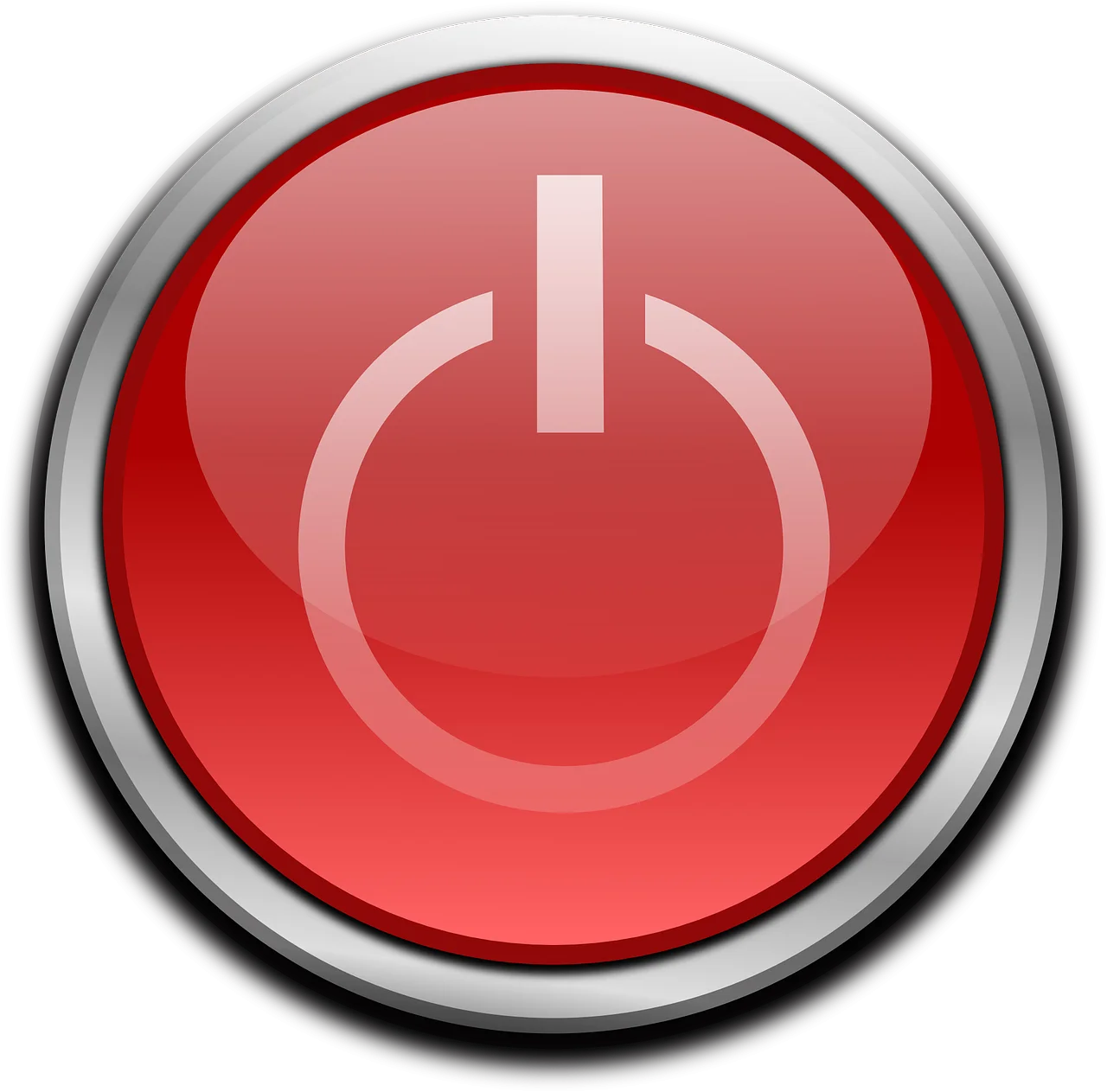 Glossy Red Power Button Clipart Icon with Metallic Silver Border Design