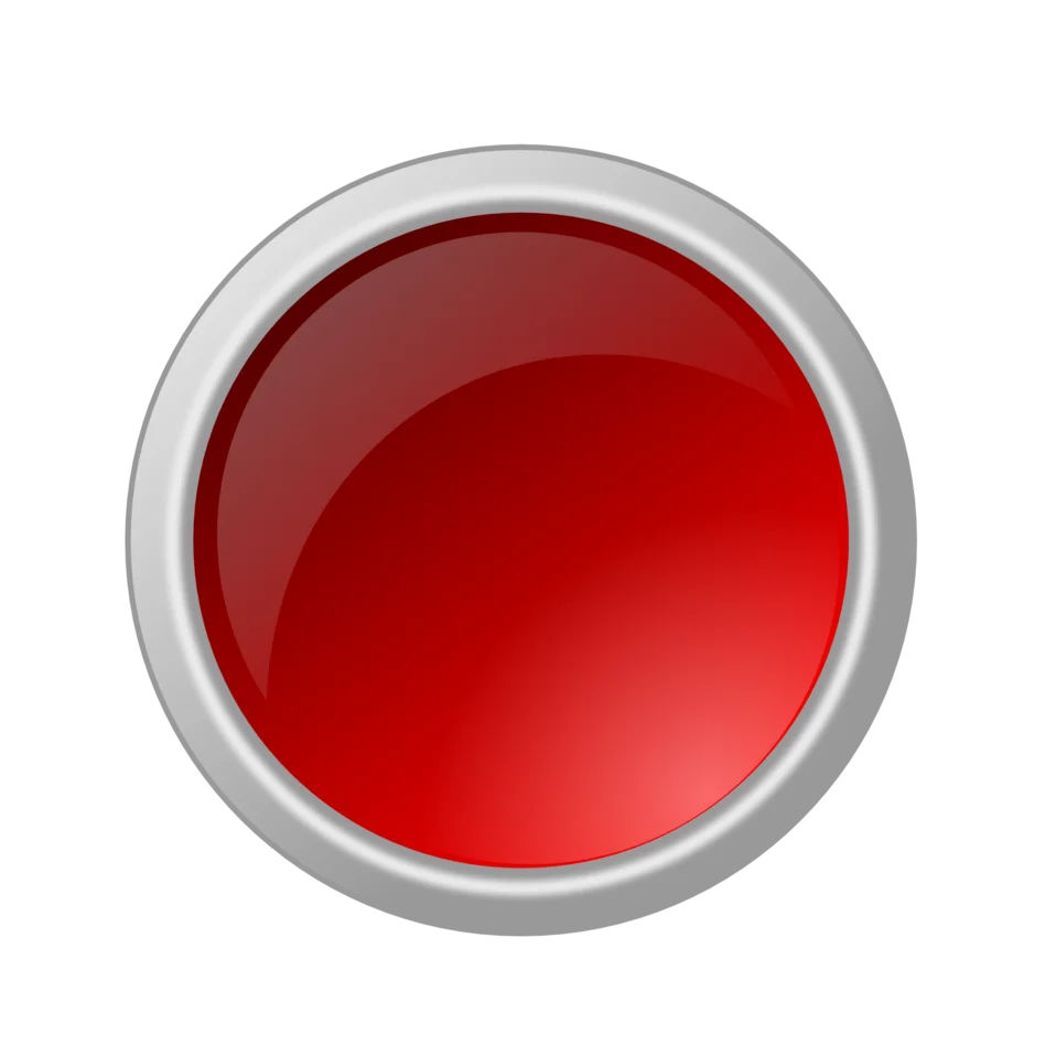 Glossy Round Red Button Clipart Design with Metallic Silver Border