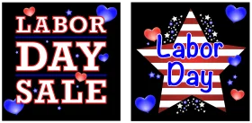 Labor Day Celebration Clipart Designs with Patriotic Blue Hearts and Stars