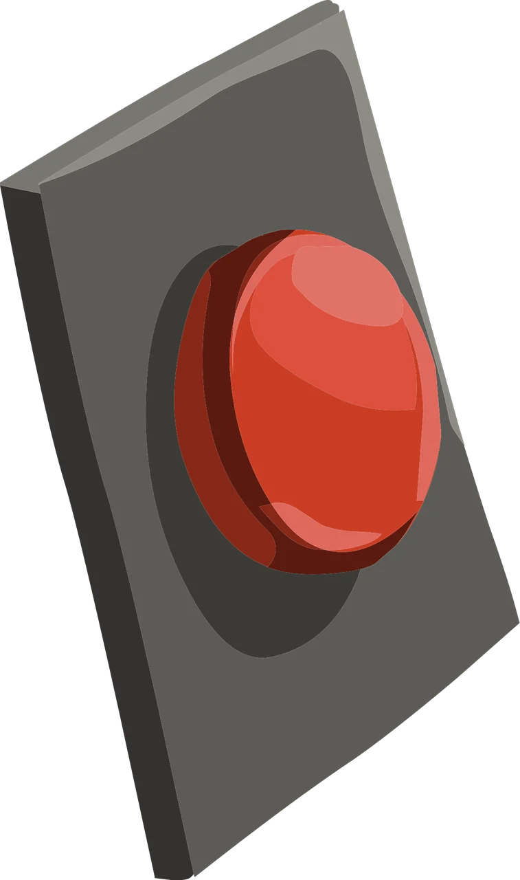 Large Glossy Red Button Clipart Design on Dark Geometric Background