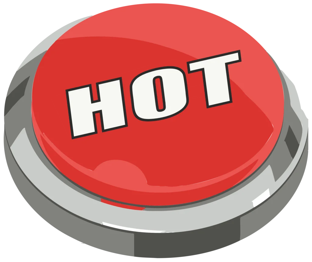 Large Red Hot Button Clipart Graphic with Bold 3D Design and White Lettering