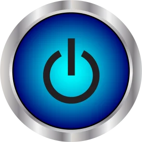 Modern Blue Power Button Clipart with Metallic Silver Circular Border Design