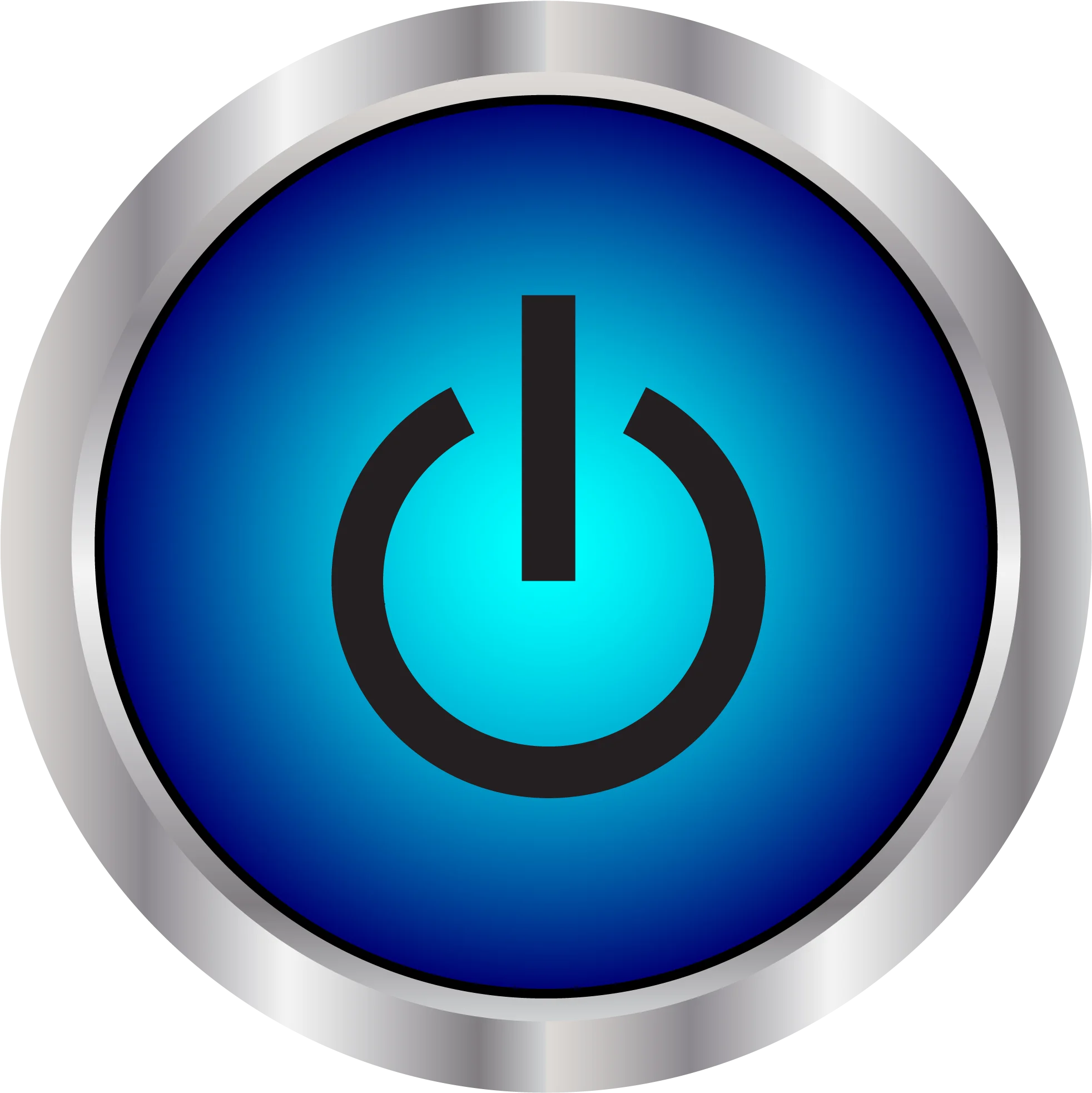 Modern Blue Power Button Clipart with Metallic Silver Circular Border Design