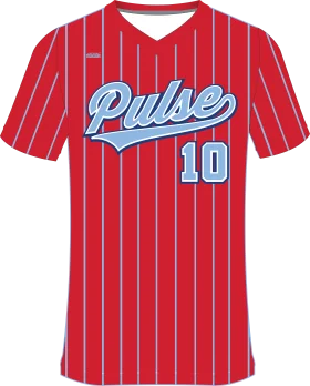 Red Pinstriped Baseball Jersey Clipart with 'Pulse' Team Name and Number 10