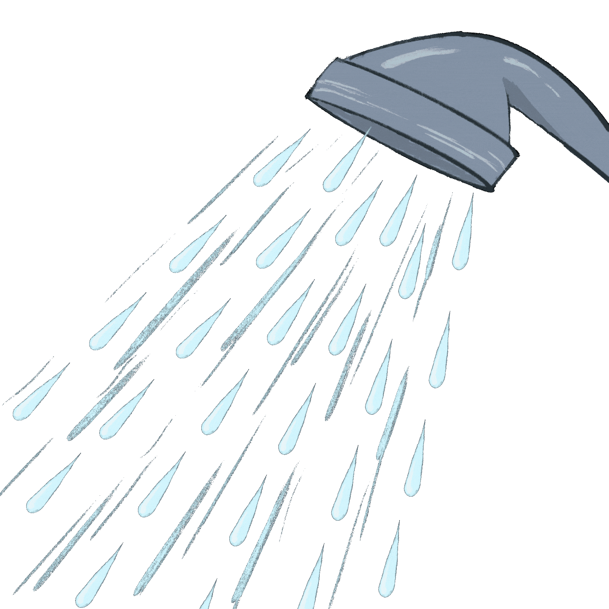 Sleek Modern Bathroom Shower Head Clipart with Cascading Water Streams
