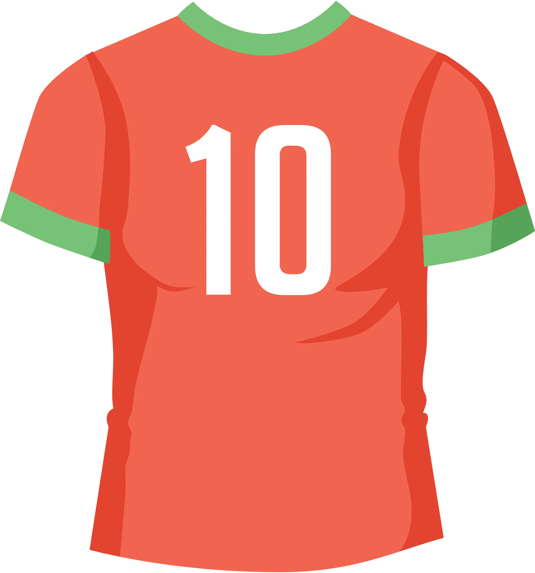 Soccer Jersey Number 10 Clipart Design in Energetic Orange and Green Trim