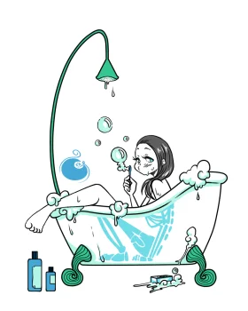 Whimsical Bathroom Relaxation Scene: A Playful Shower Clipart Illustration