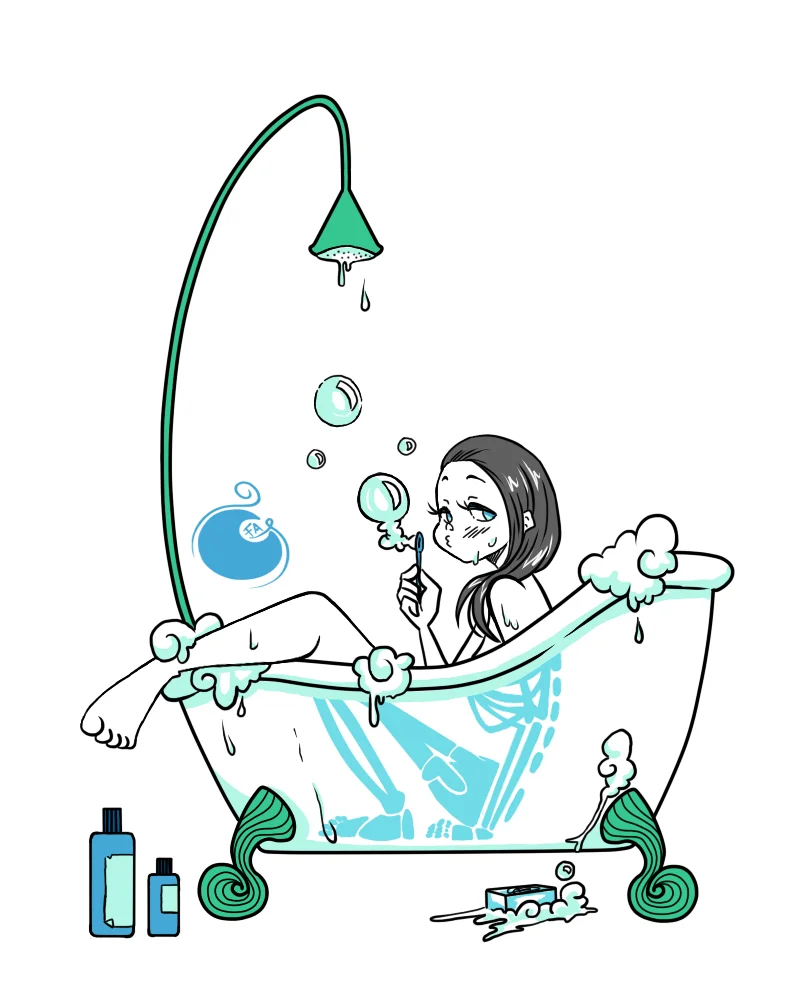 Whimsical Bathroom Relaxation Scene: A Playful Shower Clipart Illustration