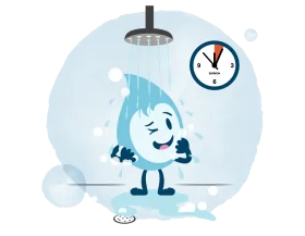 Whimsical Water Droplet Character Enjoying a Refreshing Shower Clipart Adventure