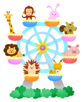 Adorable Animal Friends Riding Colorful Ferris Wheel Cartoon Clipart Adventure