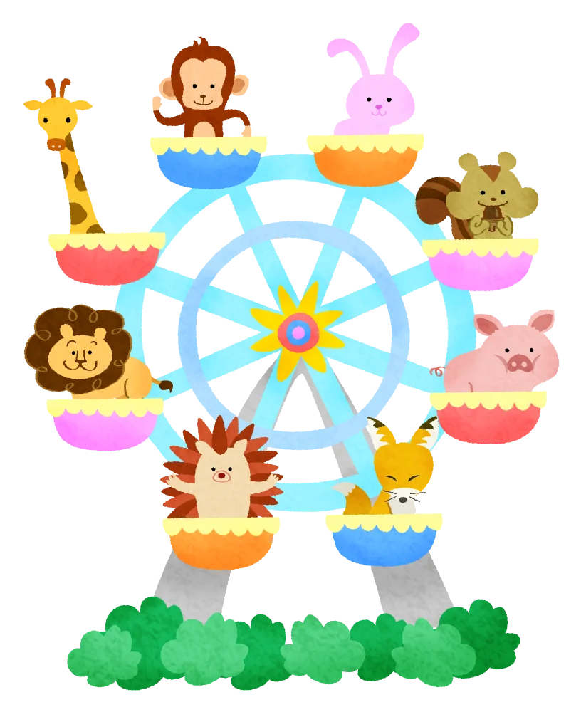 Adorable Animal Friends Riding Colorful Ferris Wheel Cartoon Clipart Adventure