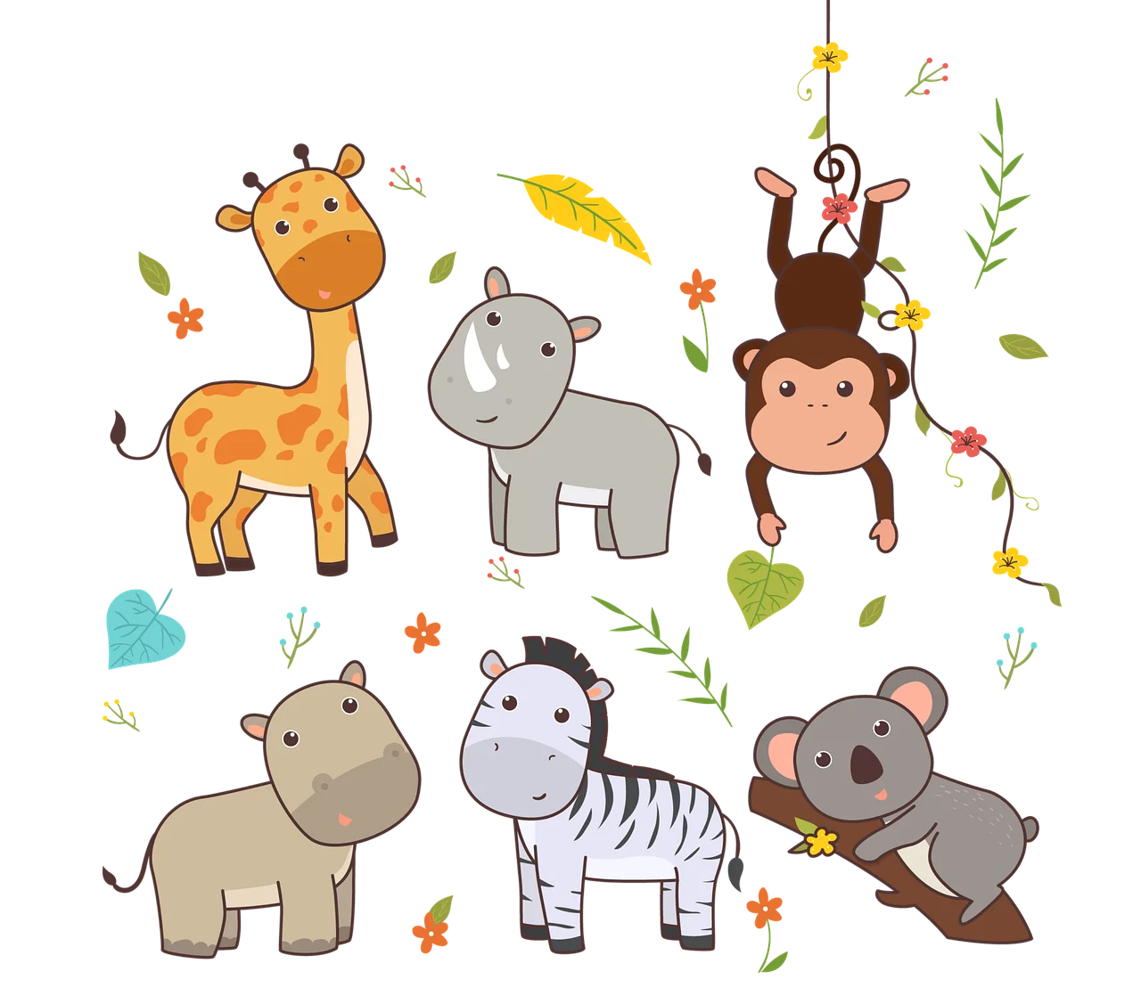 Adorable Safari and Jungle Animals Cartoon Clipart Collection for Kids