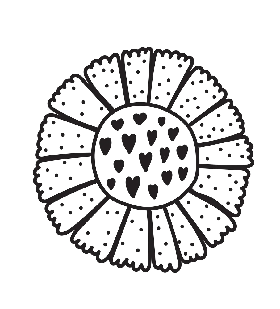 Black and White Whimsical Hearts Flower Clipart Design with Delicate Patterns