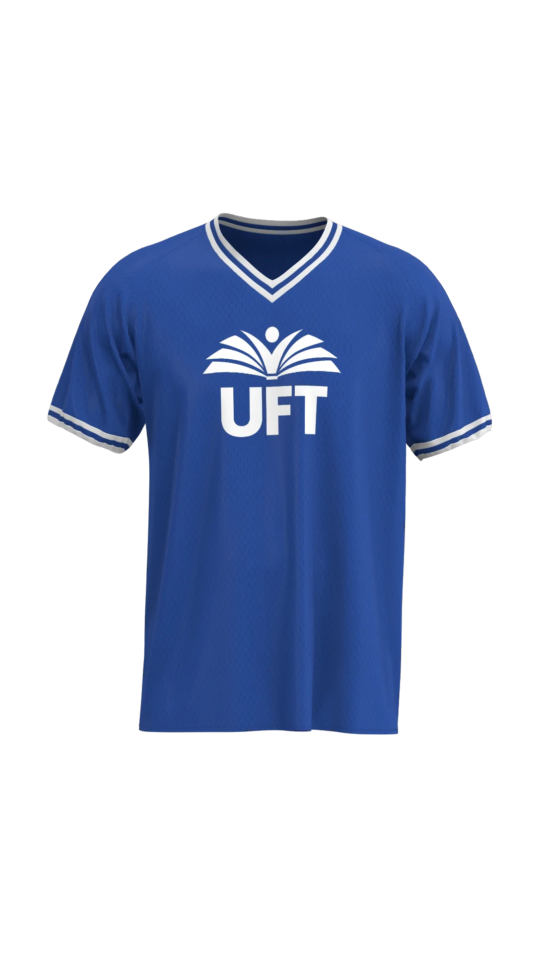 Blue UFT Union Logo Sports Jersey Clipart Design with V-Neck Trim