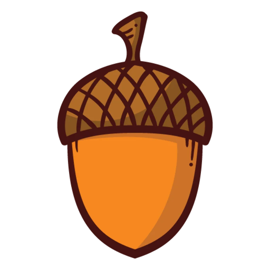 Charming Autumn Woodland Acorn Clipart with Warm Color Palette and Detailed Texture