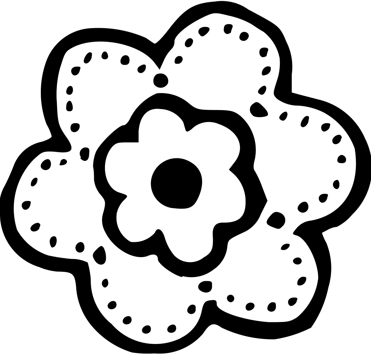 Delicate Black and White Simple Flower Clipart with Dotted Petals