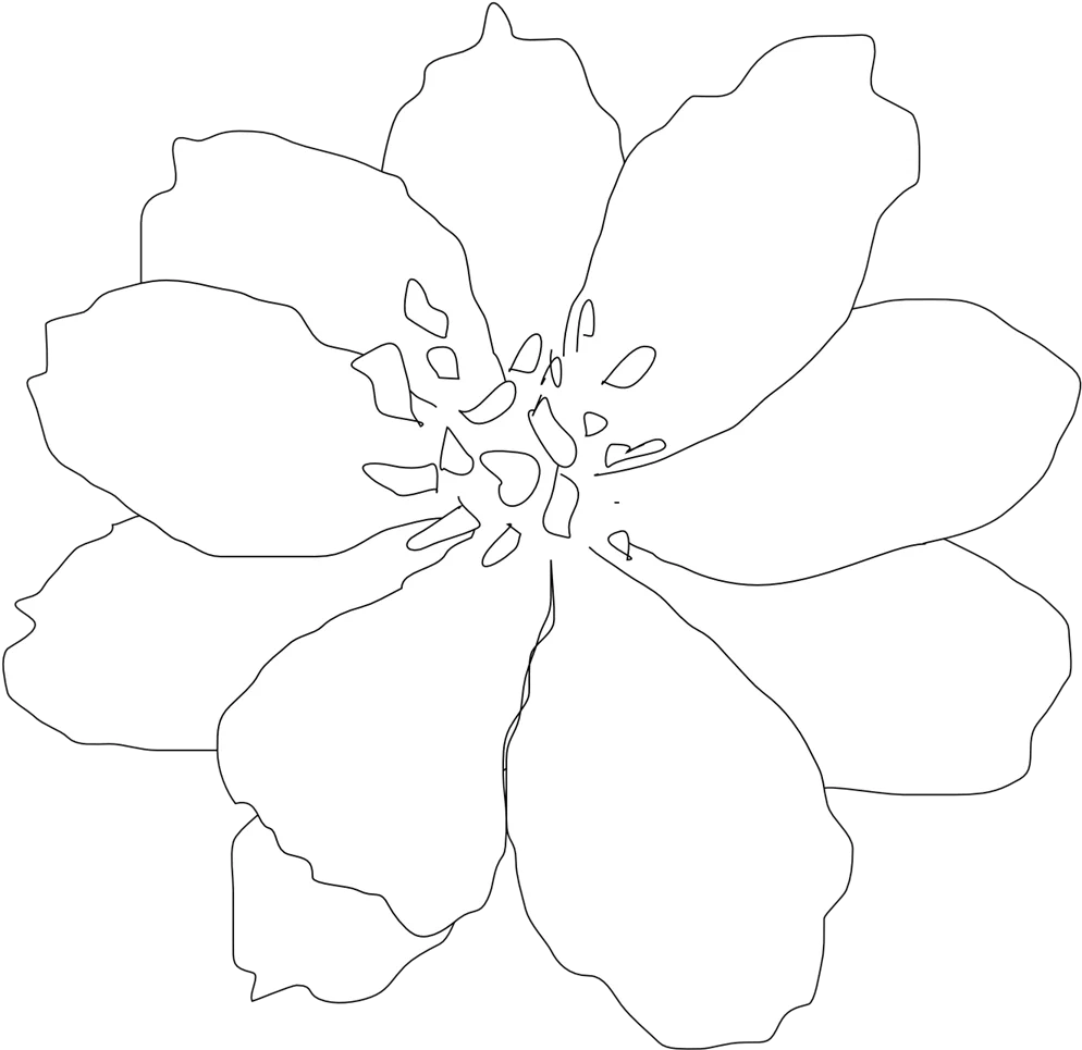 Delicate Line Art Floral Clipart: Soft Petaled Bloom with Elegant Symmetry