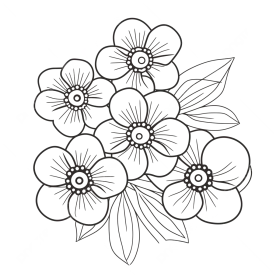 Delicate Monochrome Floral Clipart with Symmetrical Blossom Design