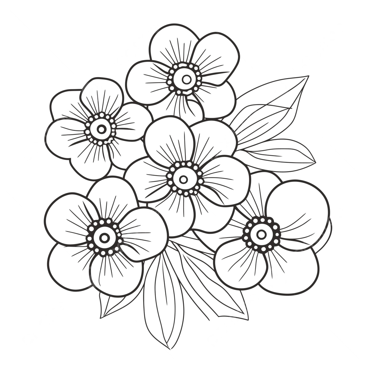 Delicate Monochrome Floral Clipart with Symmetrical Blossom Design