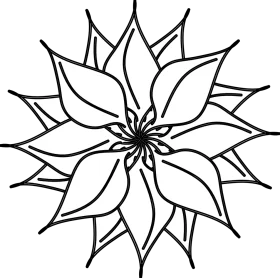 Elegant Black and White Floral Symmetry Clipart with Intricate Petal Design