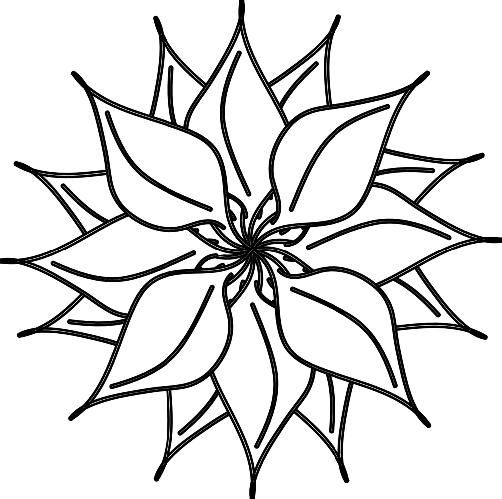 Elegant Black and White Floral Symmetry Clipart with Intricate Petal Design