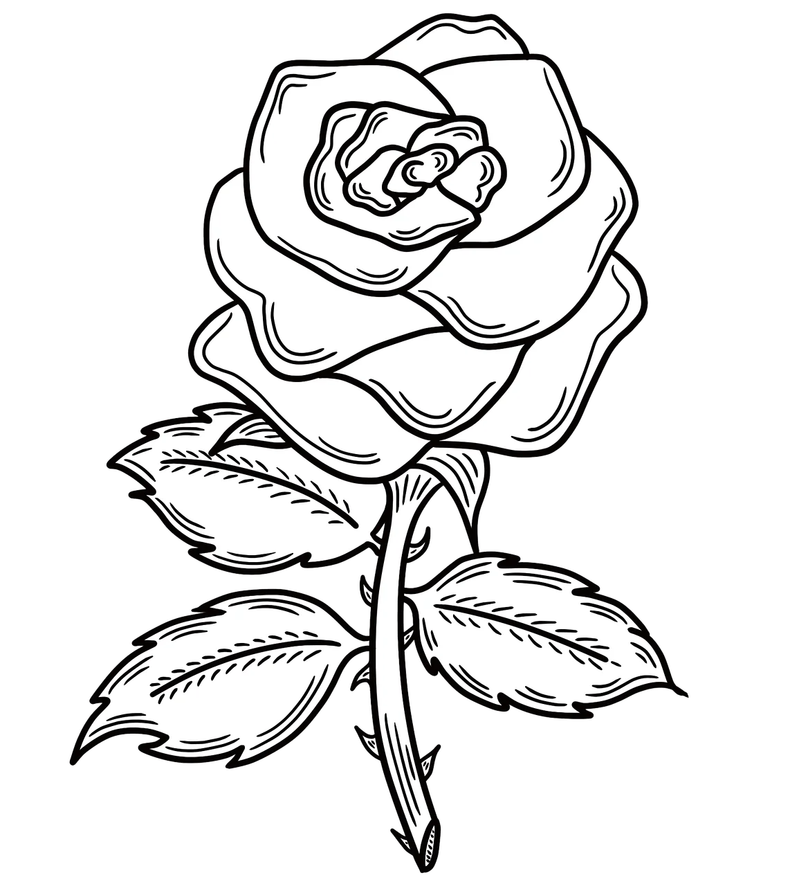 Elegant Black and White Rose Clipart with Delicate Floral Line Art Design