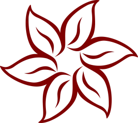 Elegant Red Six-Petal Symmetrical Flower Line Art Clipart Design