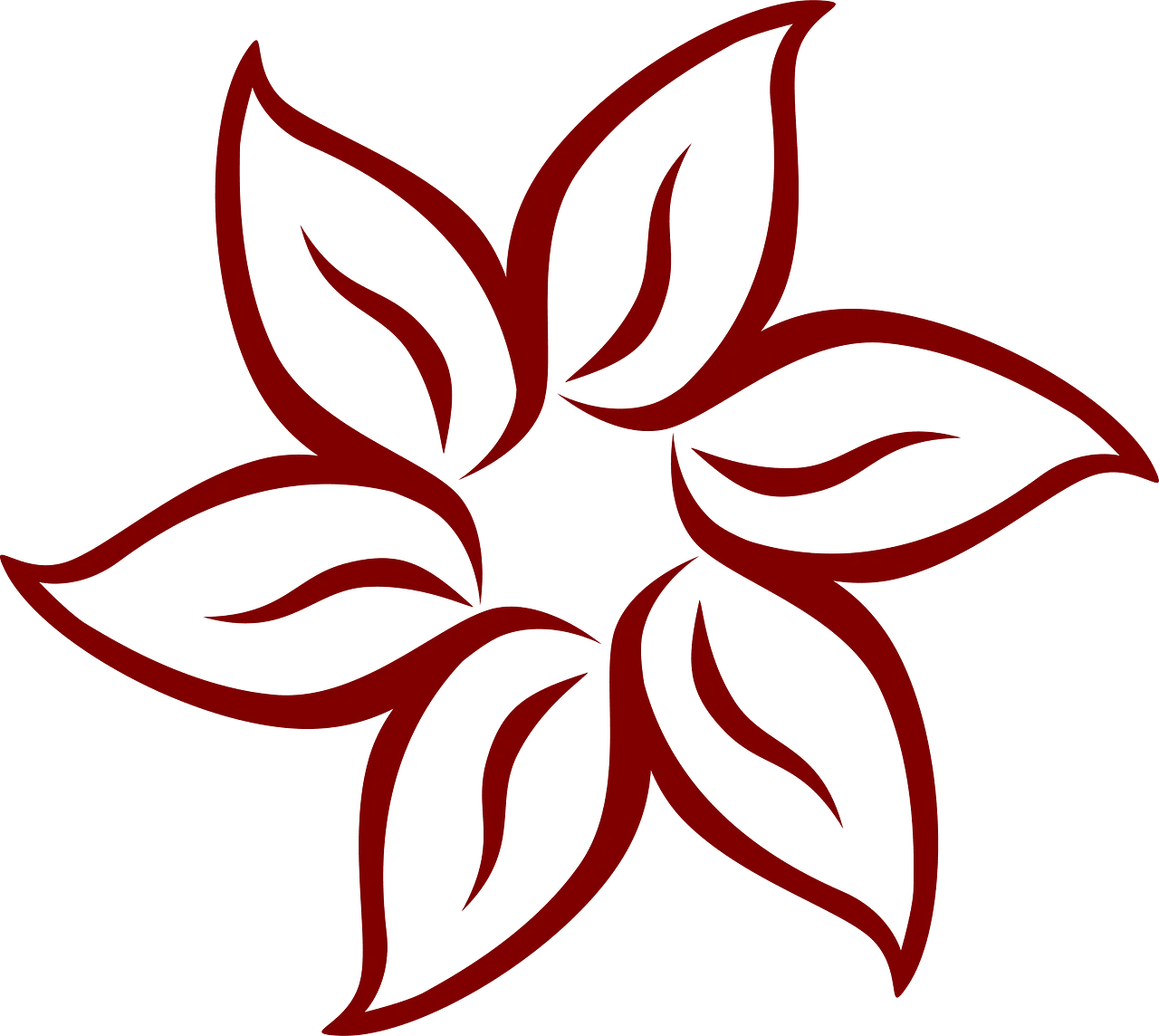 Elegant Red Six-Petal Symmetrical Flower Line Art Clipart Design