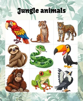 Enchanting Jungle Animals Clipart Collection: A Colorful Wildlife Illustration