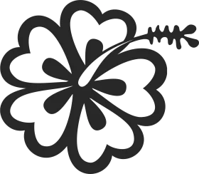 Monochrome Stylized Hibiscus Flower Clipart with Elegant Heart-Shaped Petals