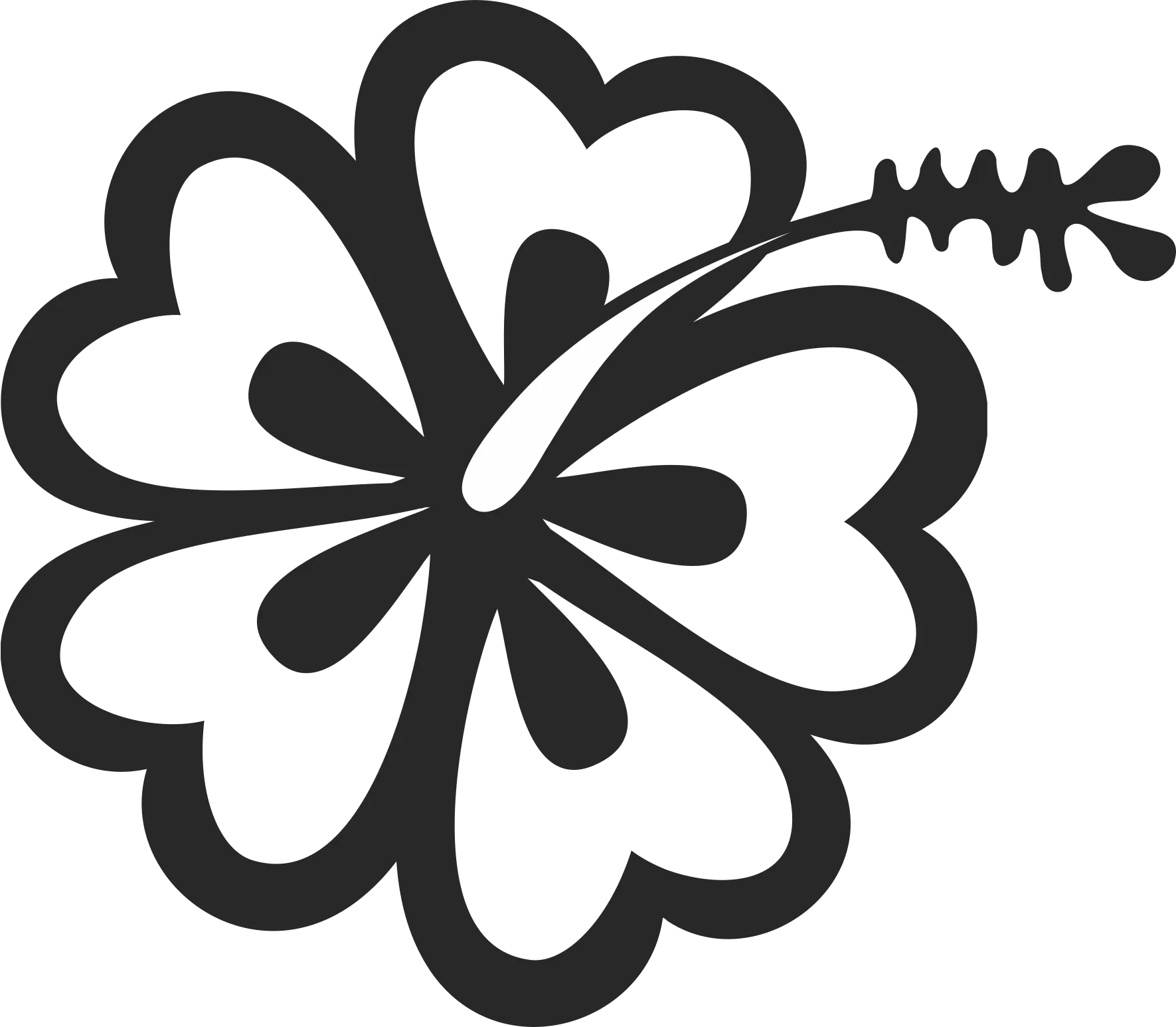 Monochrome Stylized Hibiscus Flower Clipart with Elegant Heart-Shaped Petals