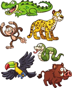 Playful Cartoon Animals Clipart Collection: Jungle and Wild Creatures