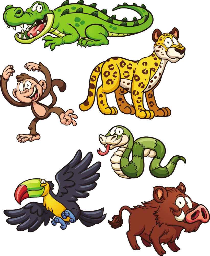 Playful Cartoon Animals Clipart Collection: Jungle and Wild Creatures