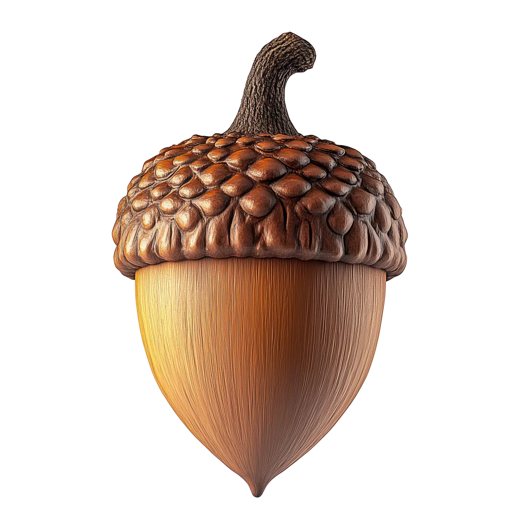 Realistic Brown Autumn Acorn Clipart with Textured Cap and Smooth Base