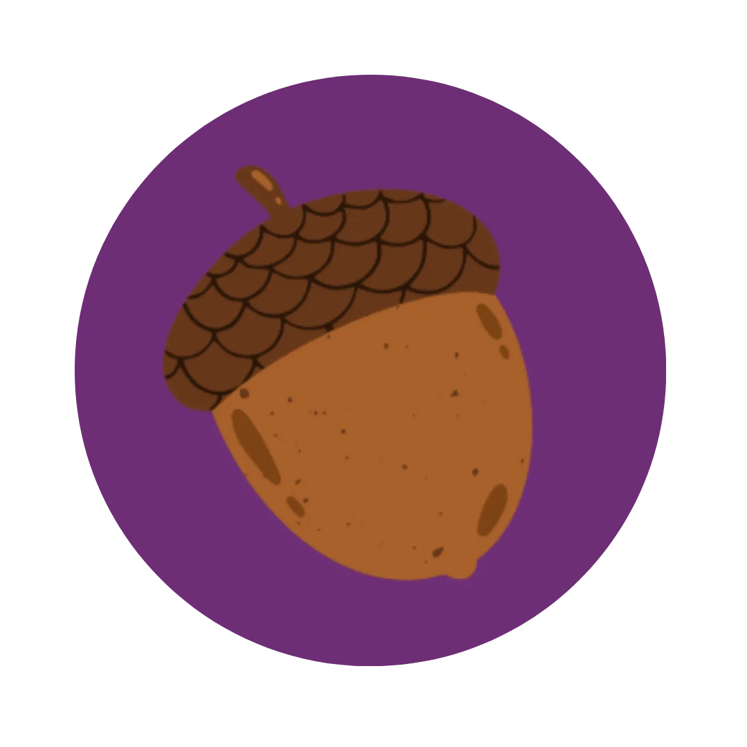 Rustic Autumn Acorn Clipart with Warm Brown and Purple Background
