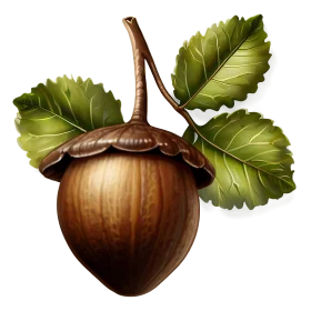 Rustic Woodland Acorn Clipart with Detailed Botanical Leaf Illustration